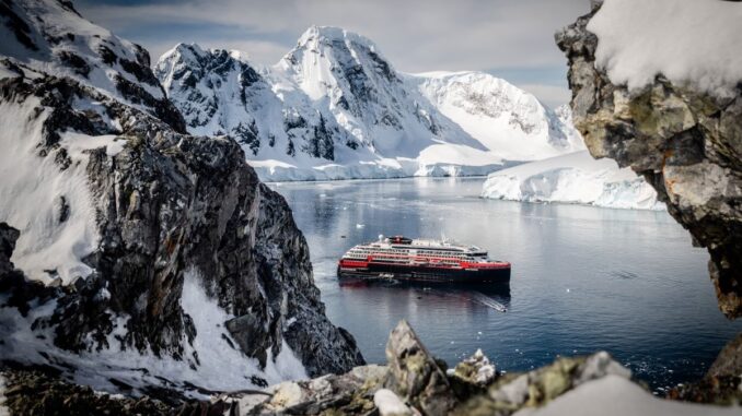 Hurigruten ship in Antarctica