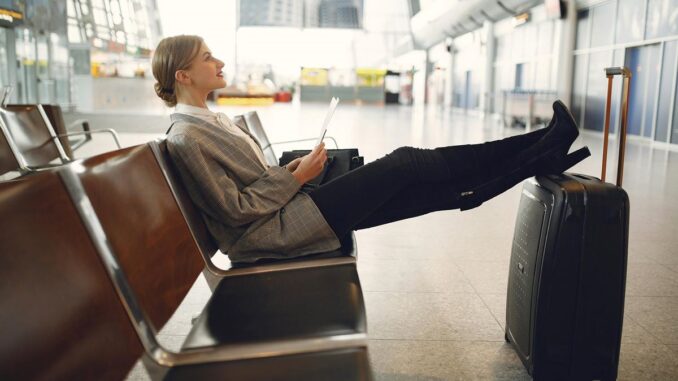 Woman in airport terminal