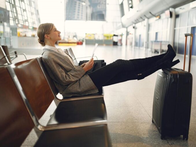Woman in airport terminal
