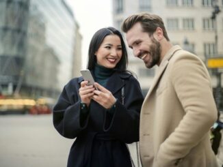 Couple looking at phone