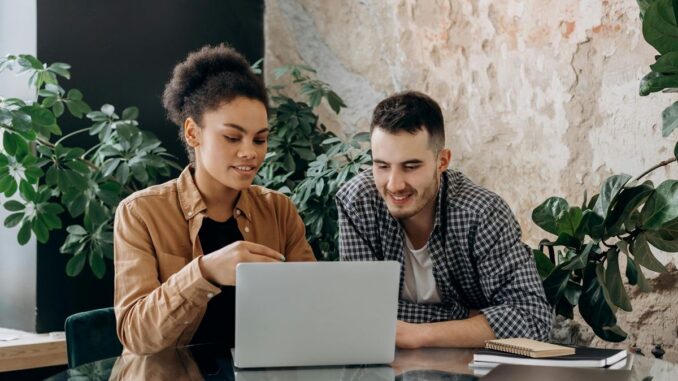 Man and woman remote working