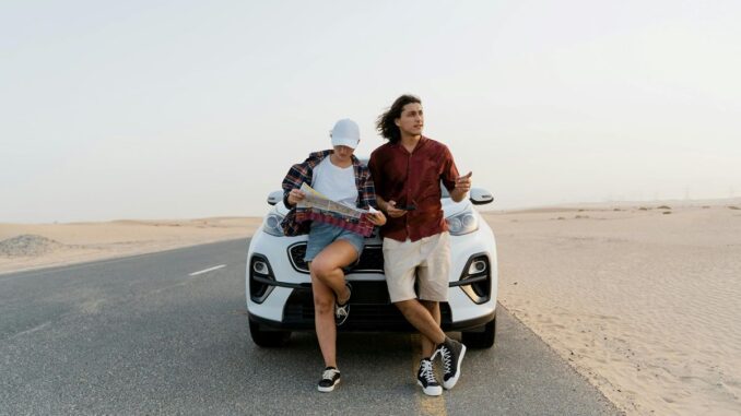 Reading road map by car